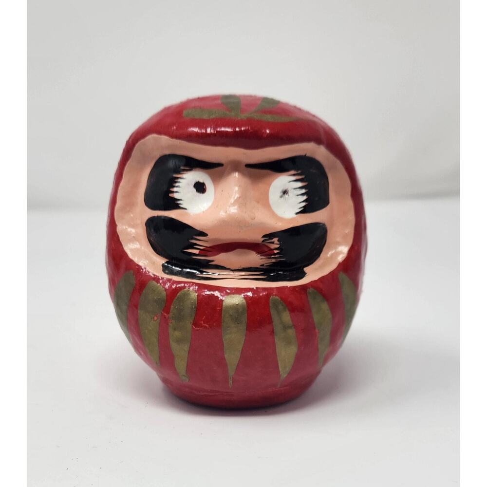 Red Japanese Daruma Doll | Vintage Good Luck Wish Figurine